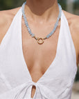 Aquamarine Hand Knotted Silk Necklace: Faceted Rondelle Beads and Gold Filled Charm Holder - Melt'm Jewelry