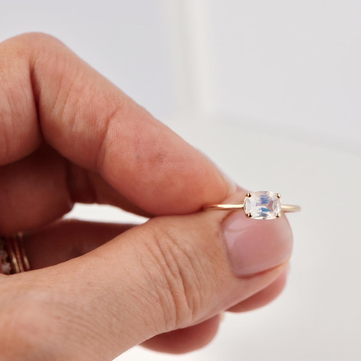 One of a Kind Rainbow Moonstone Ring, 14K Solid Gold, Faceted Cushion Cut Moonstone Ring, Unique Gemstone Ring - Melt'm Jewelry