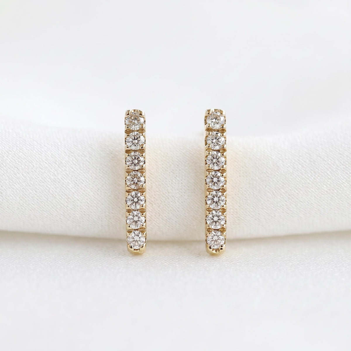 Diamond Bar Earrings in 14k Gold (SINGLE or PAIR) - Melt'm Jewelry
