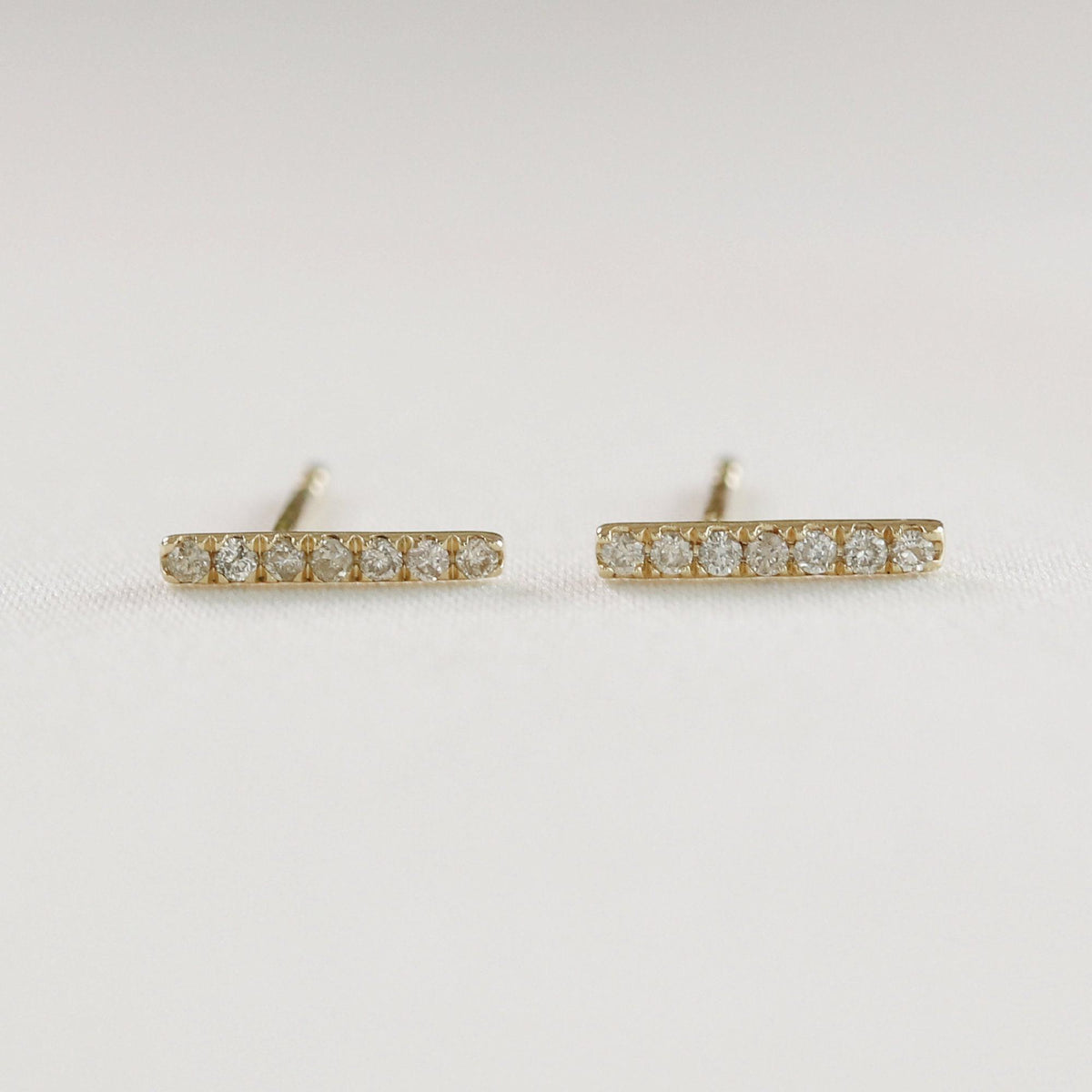 Diamond Bar Earrings in 14k Gold (SINGLE or PAIR) - Melt'm Jewelry