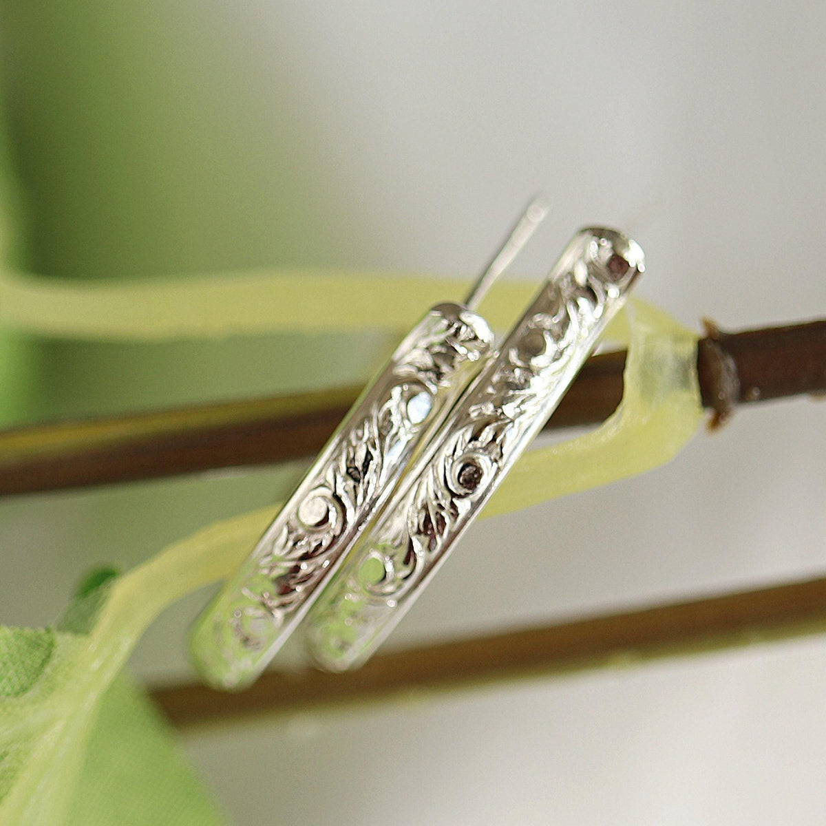Small Sterling Silver Hoops Earrings, 3/4 Inch Patterned Silver Hoop Earrings - Melt'm Jewelry