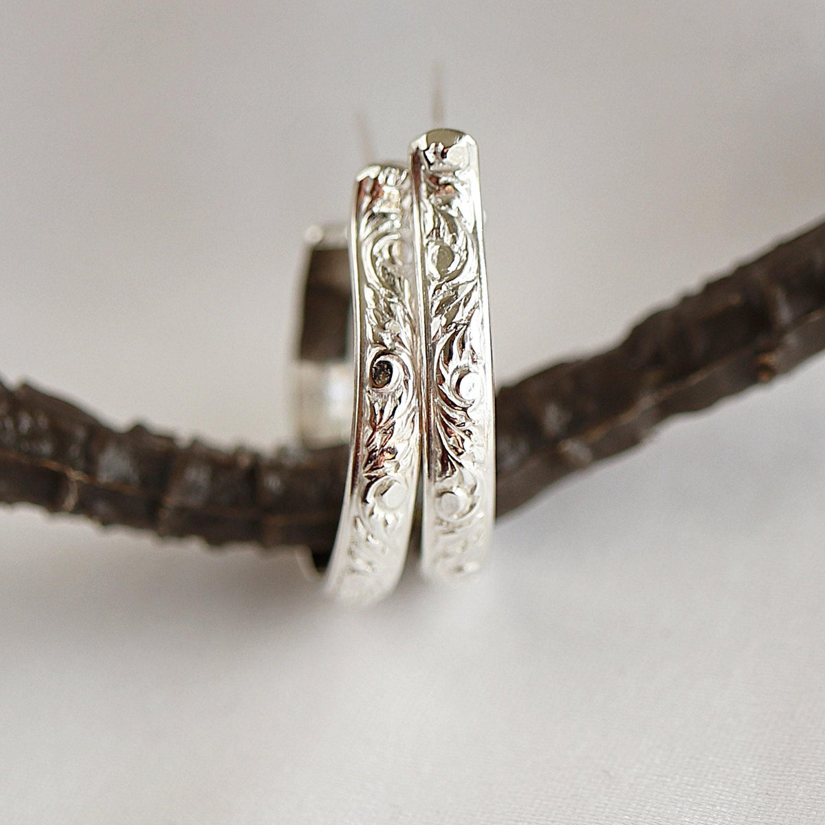 Small Sterling Silver Hoops Earrings, 3/4 Inch Patterned Silver Hoop Earrings - Melt'm Jewelry