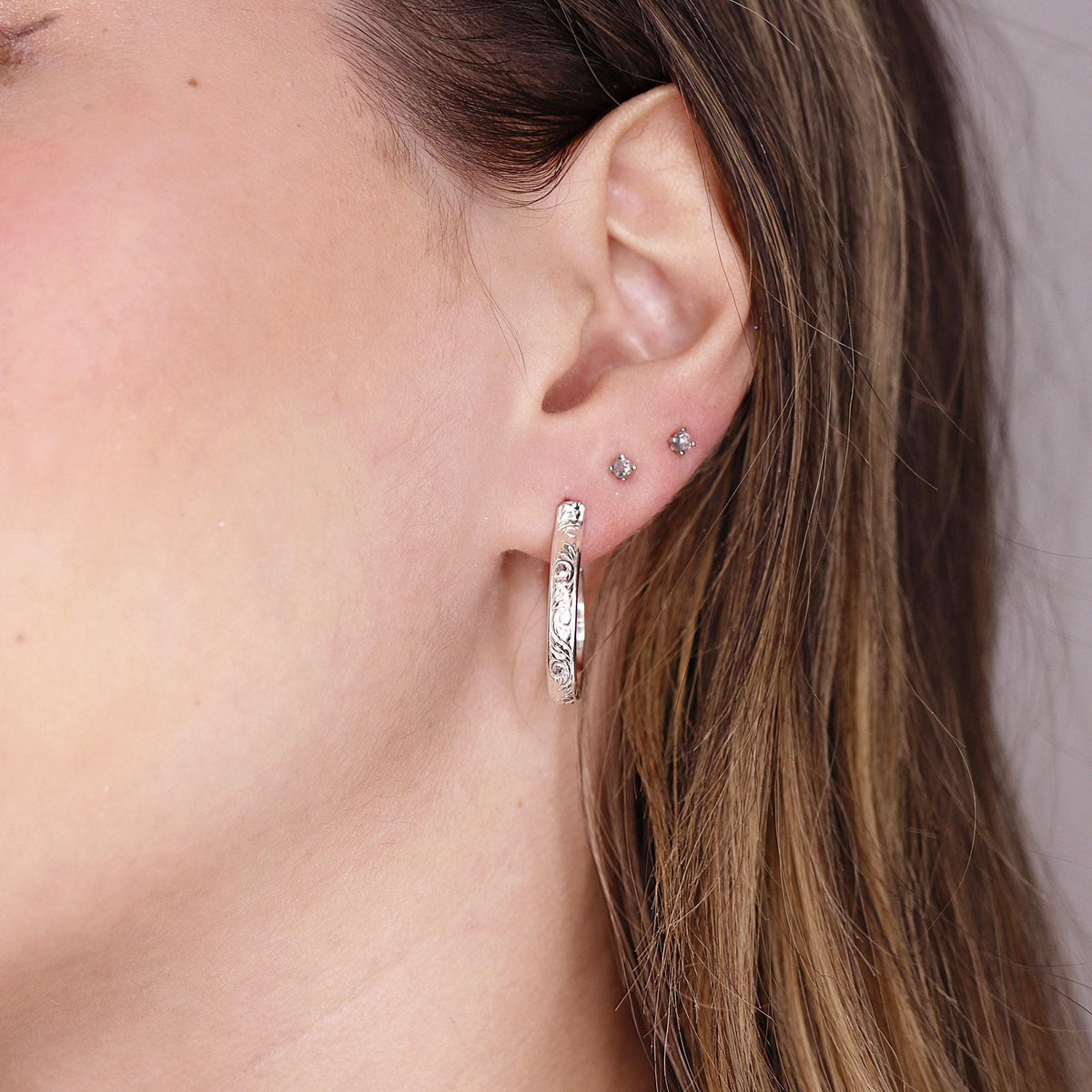 Small Sterling Silver Hoops Earrings, 3/4 Inch Patterned Silver Hoop Earrings - Melt'm Jewelry