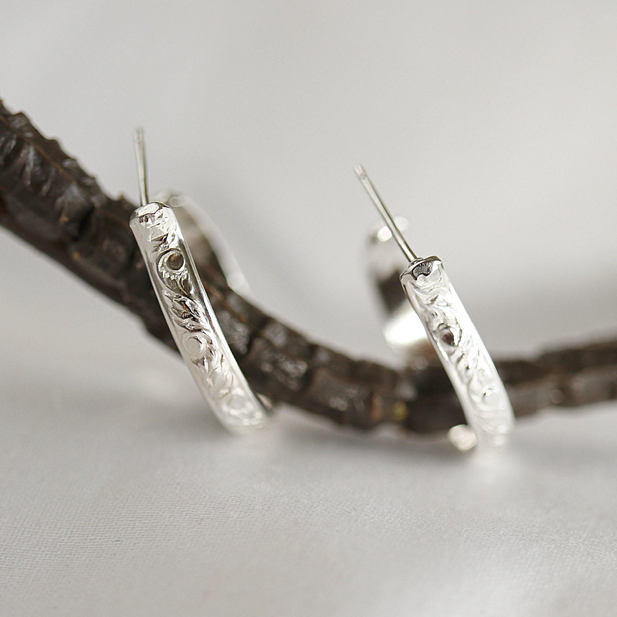 Small Sterling Silver Hoops Earrings, 3/4 Inch Patterned Silver Hoop Earrings - Melt'm Jewelry