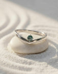 Blue Montana Sapphire Ring 14k White Gold, Sapphire Stackable Ring, V Shaped Stacking Gemstone Ring, Contour Ring, Wishbone Ring, Mom Gift shown in an AI-generated listing photo