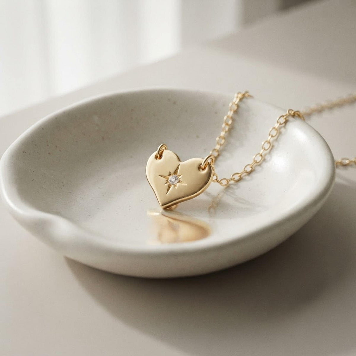 14K Solid Gold North Star Diamond Heart Pendant Necklace - Melt'm Jewelry