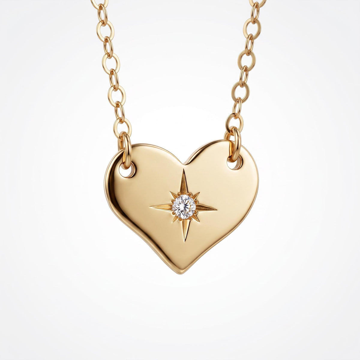 14K Solid Gold North Star Diamond Heart Pendant Necklace - Melt'm Jewelry
