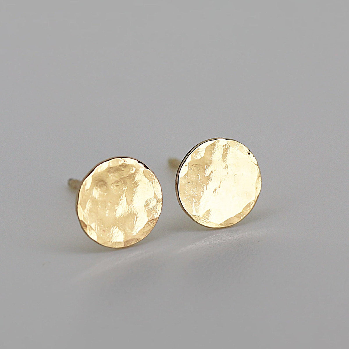 Hammered Gold Stud Earrings, 14k Solid Gold Disc Earrings - Melt'm Jewelry