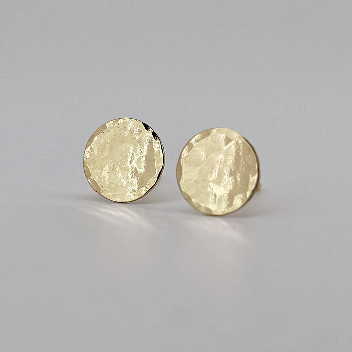 Hammered Gold Stud Earrings, 14k Solid Gold Disc Earrings - Melt'm Jewelry