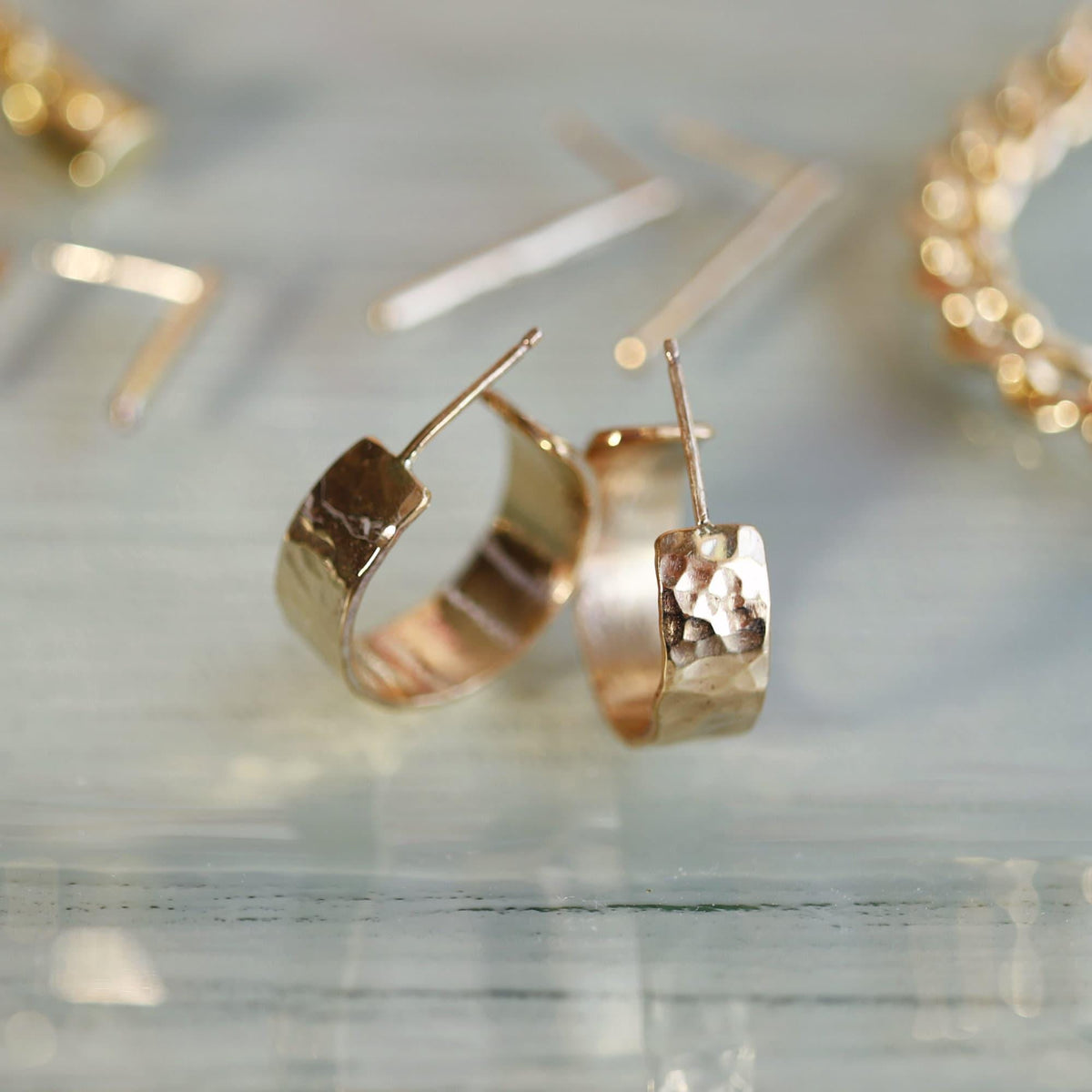 Chunky Gold Hoops, Hammered Gold Thick Hoop Earrings - Melt'm Jewelry