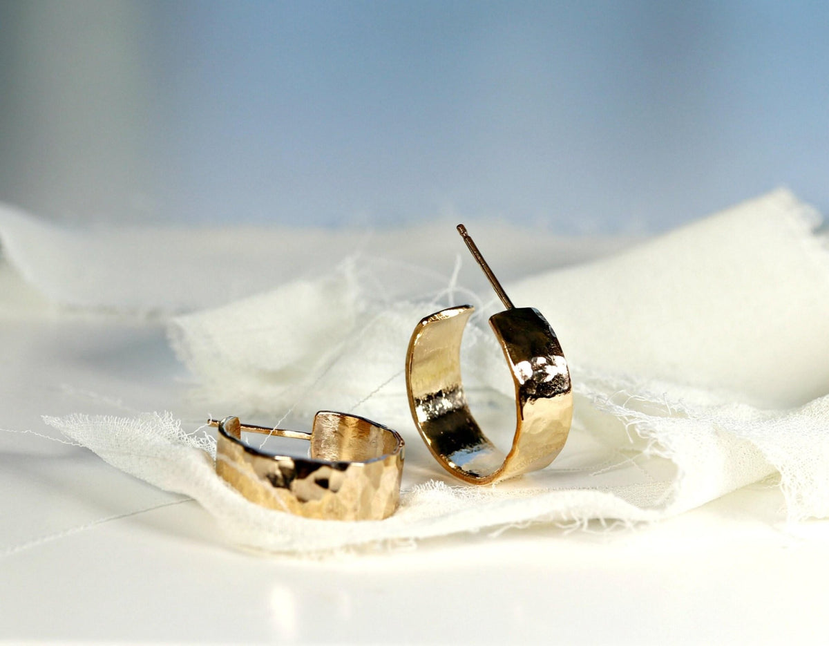 Chunky Gold Hoops, Hammered Gold Thick Hoop Earrings - Melt'm Jewelry