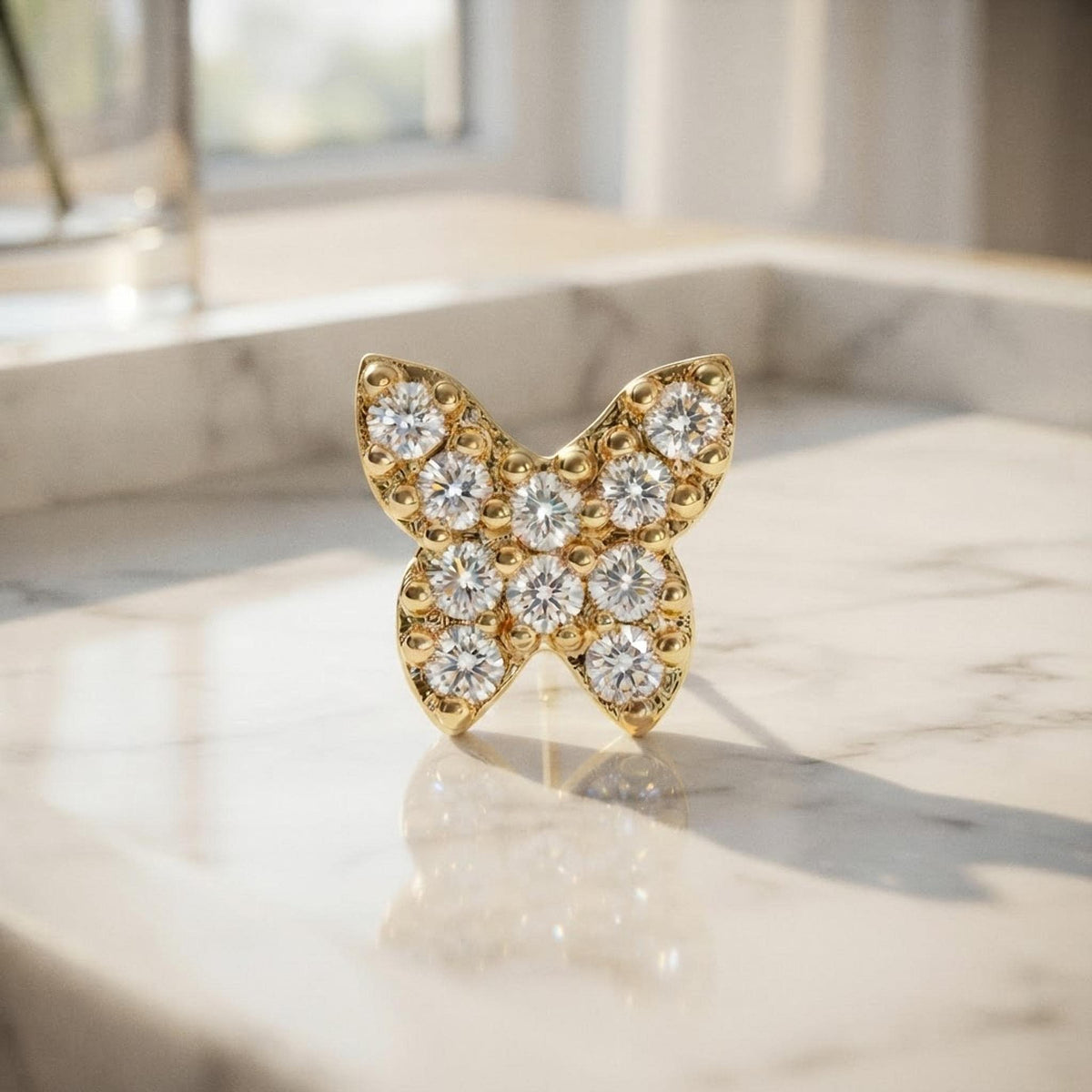 CZ Butterfly Flat Back Earrings 14k Solid Gold (single or pair) - Melt'm Jewelry