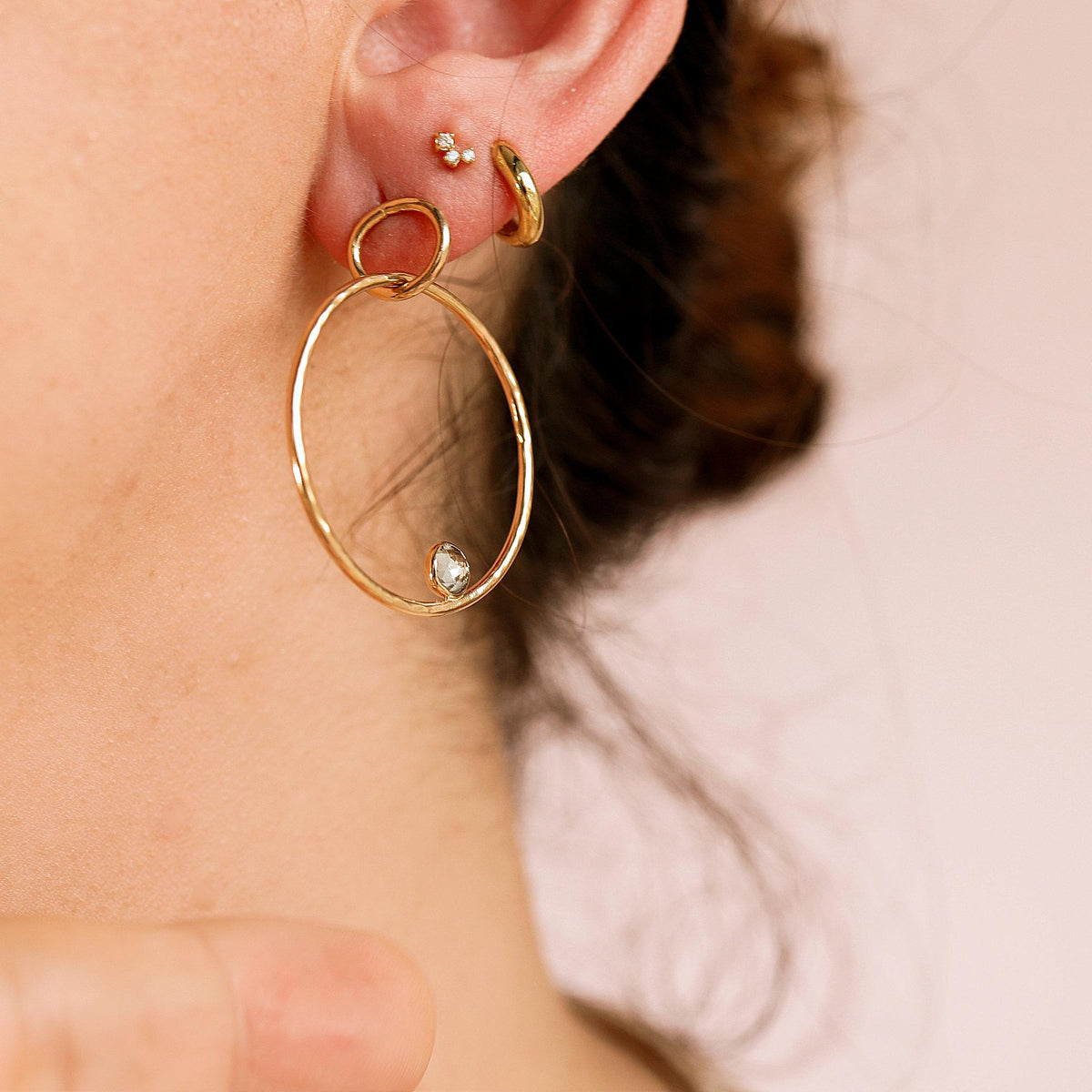 Large Double Aquamarine Hoop Earrings in 14k Gold - Melt'm Jewelry