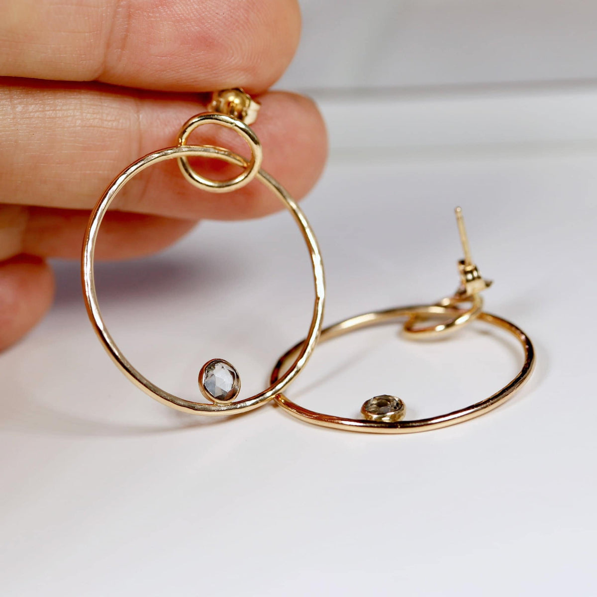 Large Double Aquamarine Hoop Earrings in 14k Gold - Melt'm Jewelry