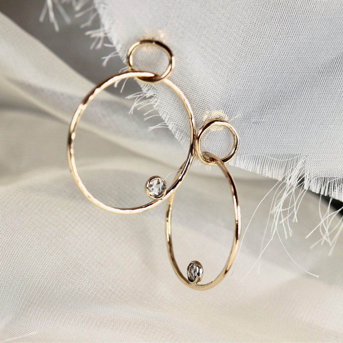 Large Double Aquamarine Hoop Earrings in 14k Gold - Melt'm Jewelry