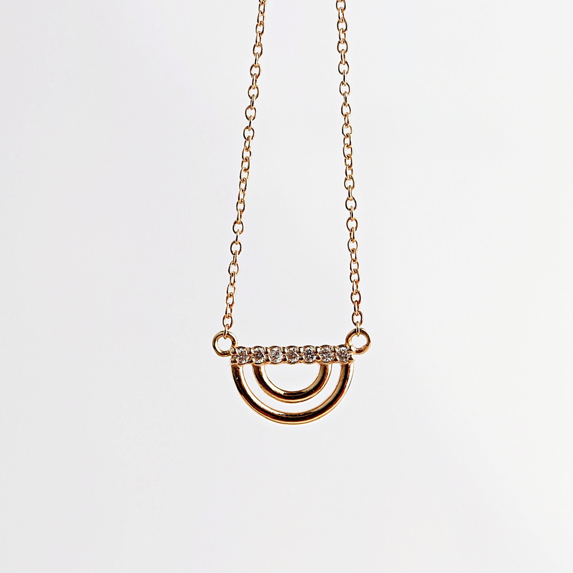10K Solid Gold Diamond Rainbow Necklace, Lab Grown Diamond Pendant, Dainty Gold Necklace, Adjustable 16-20", Gift for Her