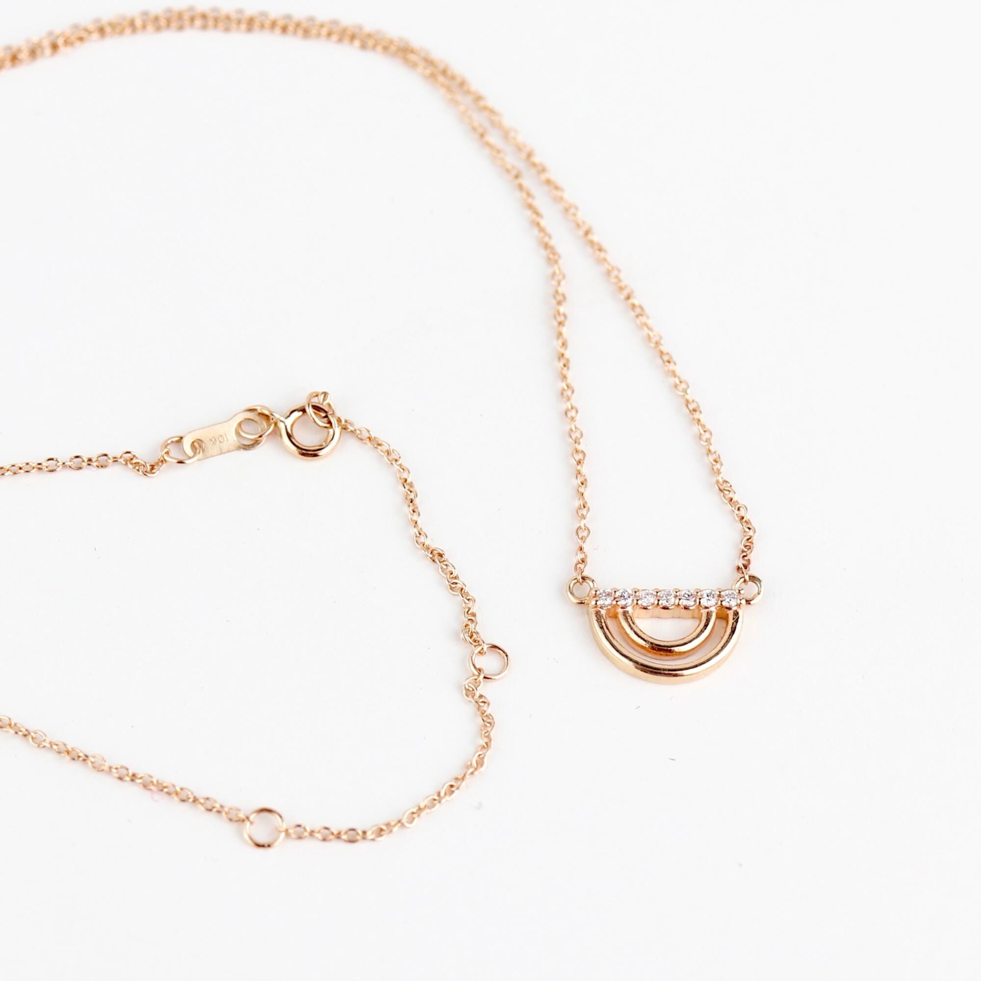 10K Solid Gold Diamond Rainbow Necklace, Lab Grown Diamond Pendant, Dainty Gold Necklace, Adjustable 16-20", Gift for Her
