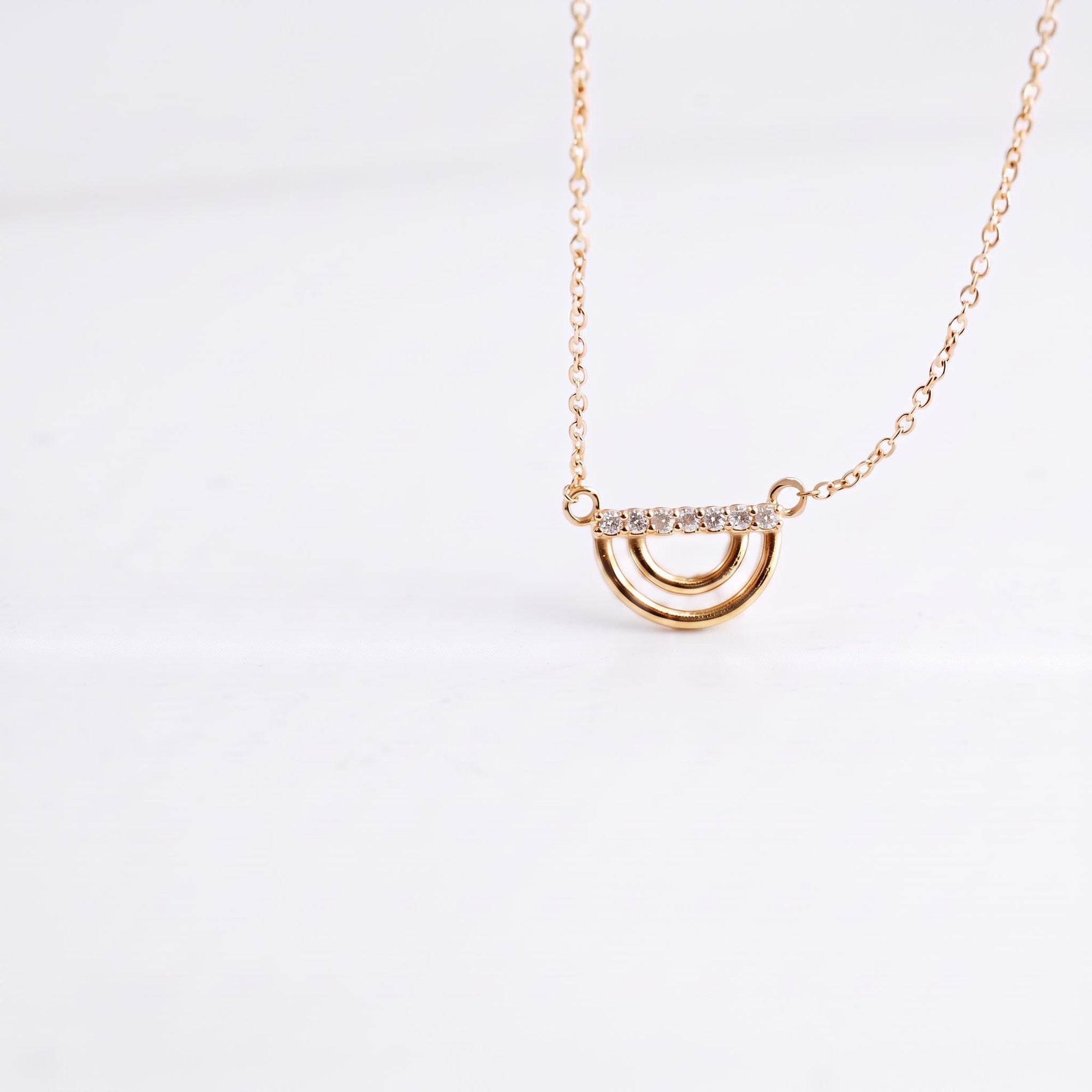 10K Solid Gold Diamond Rainbow Necklace, Lab Grown Diamond Pendant, Dainty Gold Necklace, Adjustable 16-20", Gift for Her
