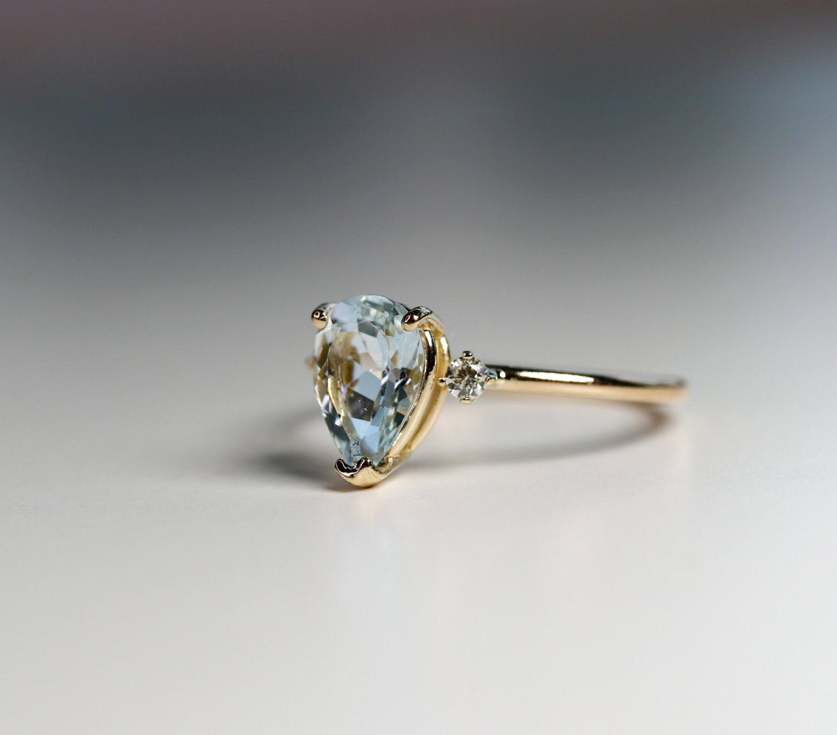 Diamond Pear Aquamarine Engagement Ring - Melt'm Jewelry