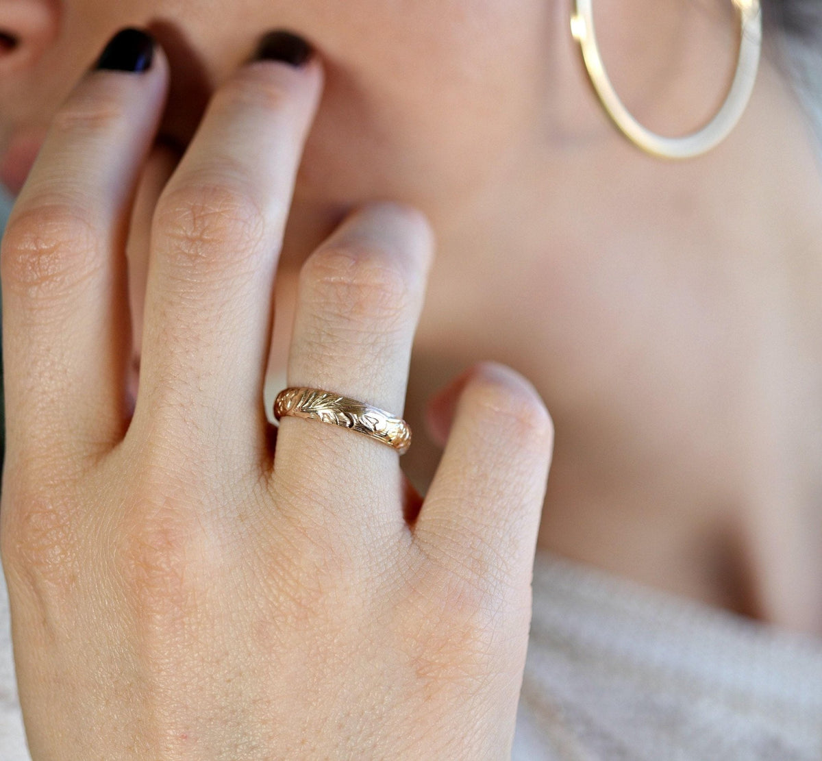 Art Nouveau Romantic Floral Wedding Band Ring Art Nouveau Romantic - Melt'm Jewelry