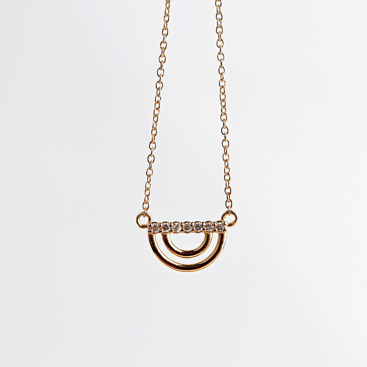 10K Solid Gold Diamond Rainbow Necklace, Lab Grown Diamond Pendant - Melt'm Jewelry