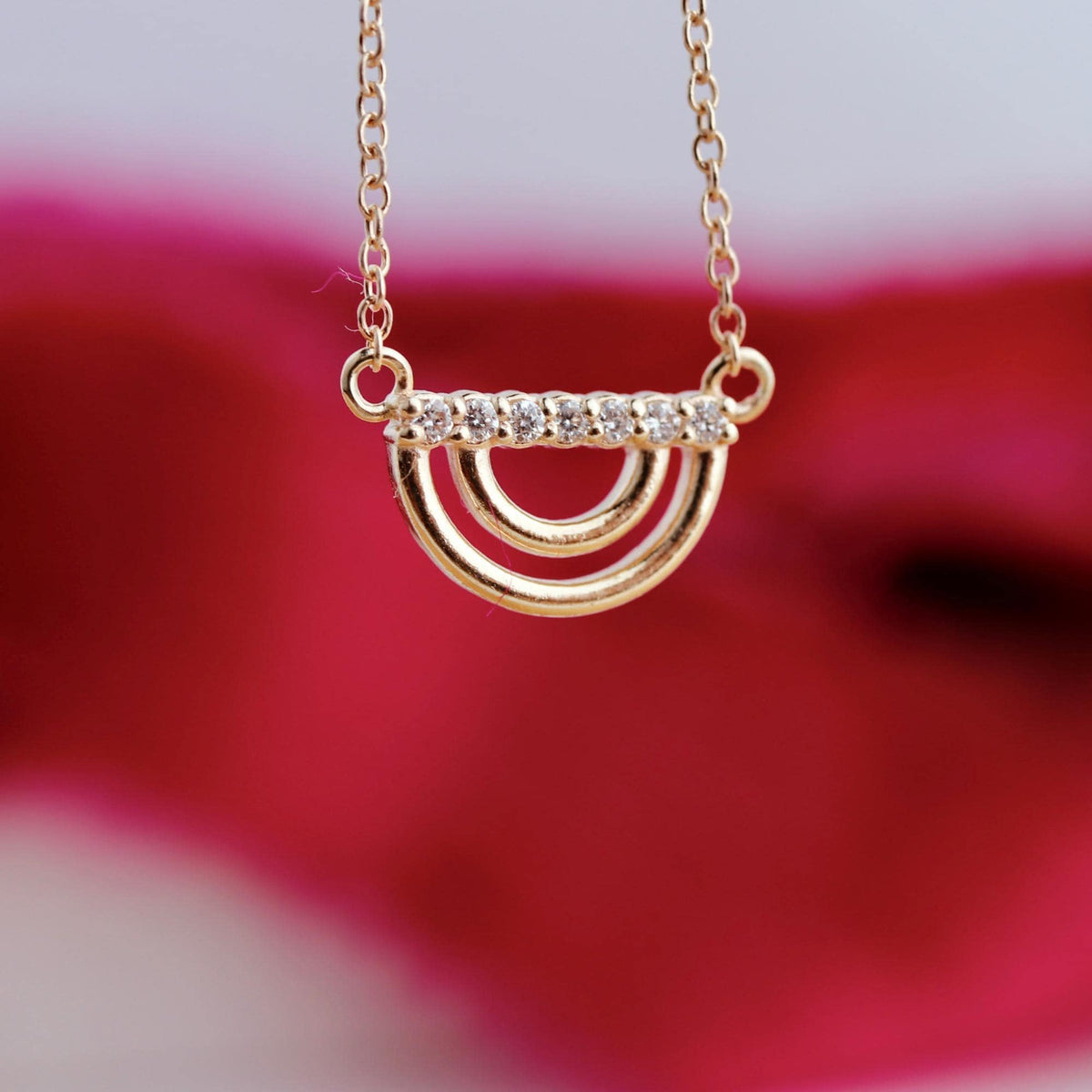 10K Solid Gold Diamond Rainbow Necklace, Lab Grown Diamond Pendant - Melt'm Jewelry