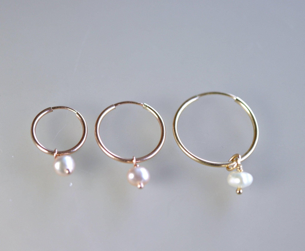 Pearl Hoop Earrings, Rose Gold Bridal Jewelry, Gold Filled Hoops - Melt'm Jewelry