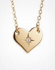 14K Solid Gold Heart Necklace, North Star Diamond Pendant, Natural Diamond Heart Necklace, Starburst Jewelry, Gift for Her - Melt'm Jewelry