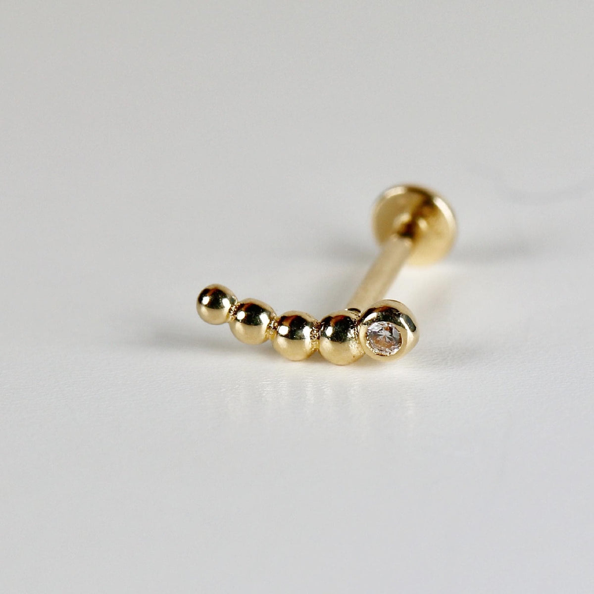 Tiny Beaded Line Internally Threaded Flat Back Earrings 14k Solid Gold (SINGLE OR PAIR) - Melt'm Jewelry