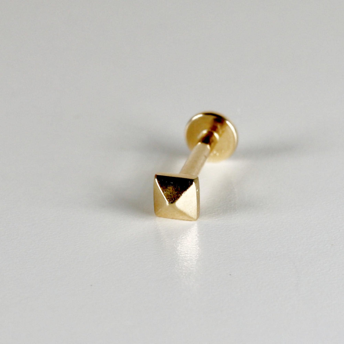 Teeny Tiny Pyramid Flat Back Earrings 14k Solid Gold (SINGLE), Internally Threaded Ear piercings - Melt'm Jewelry
