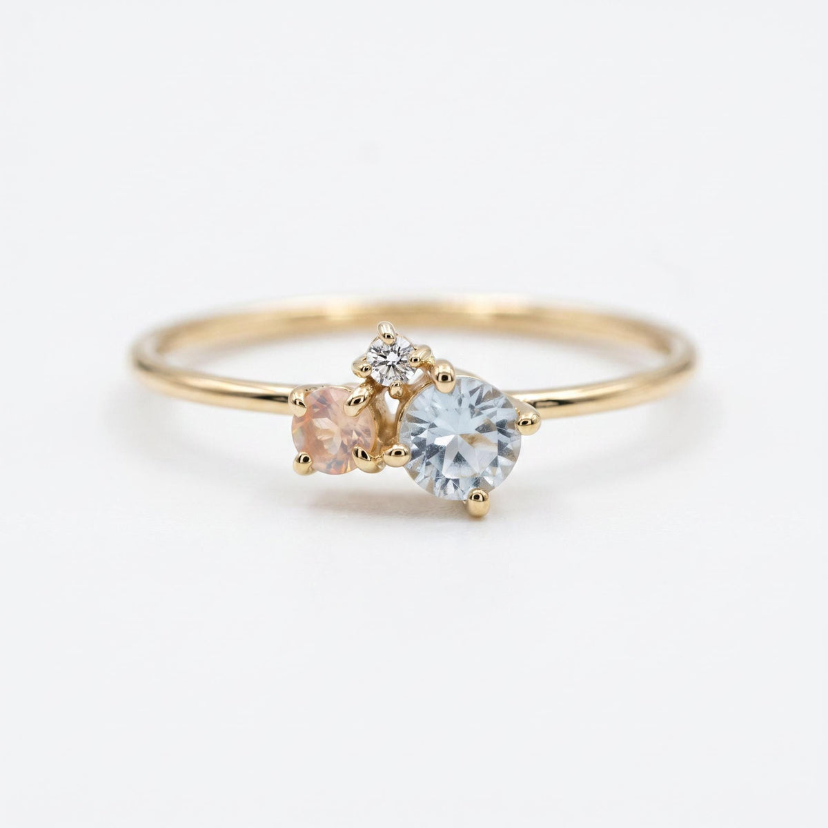 Dainty Aquamarine Opal and Diamond Cluster Ring - Melt'm Jewelry