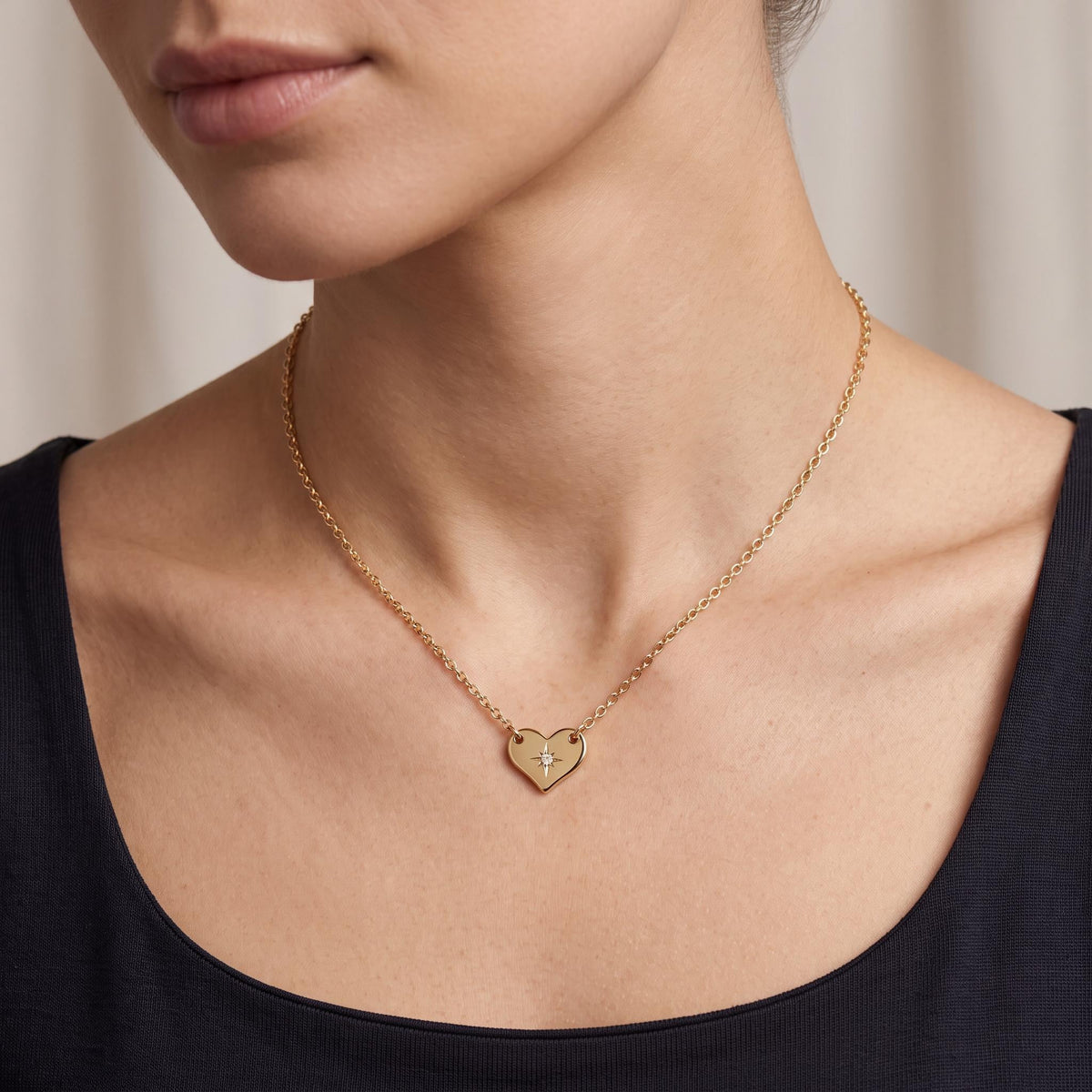14K Solid Gold North Star Diamond Heart Pendant Necklace - Melt'm Jewelry
