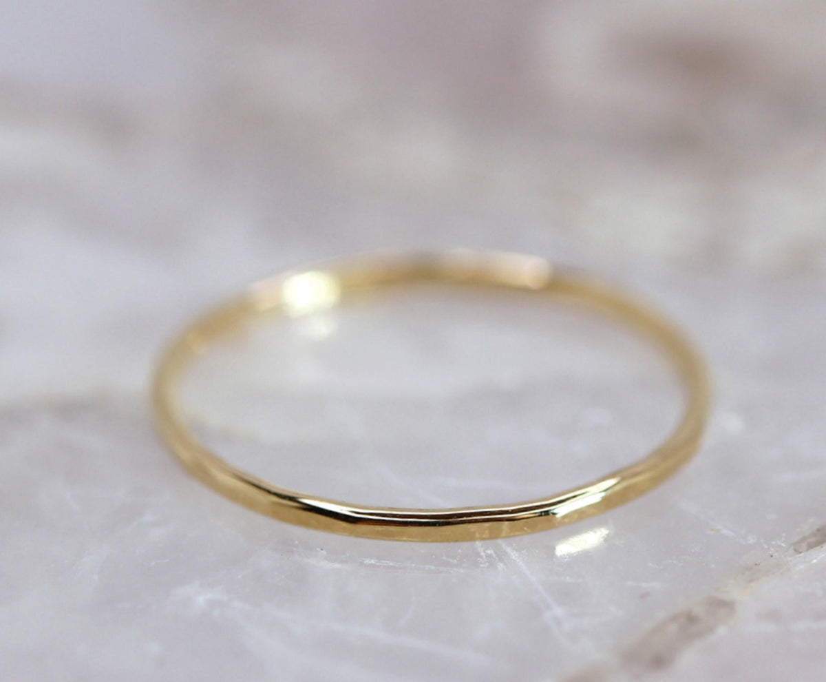 14K Solid Gold Hammered Dainty Thin Ring - Melt'm Jewelry