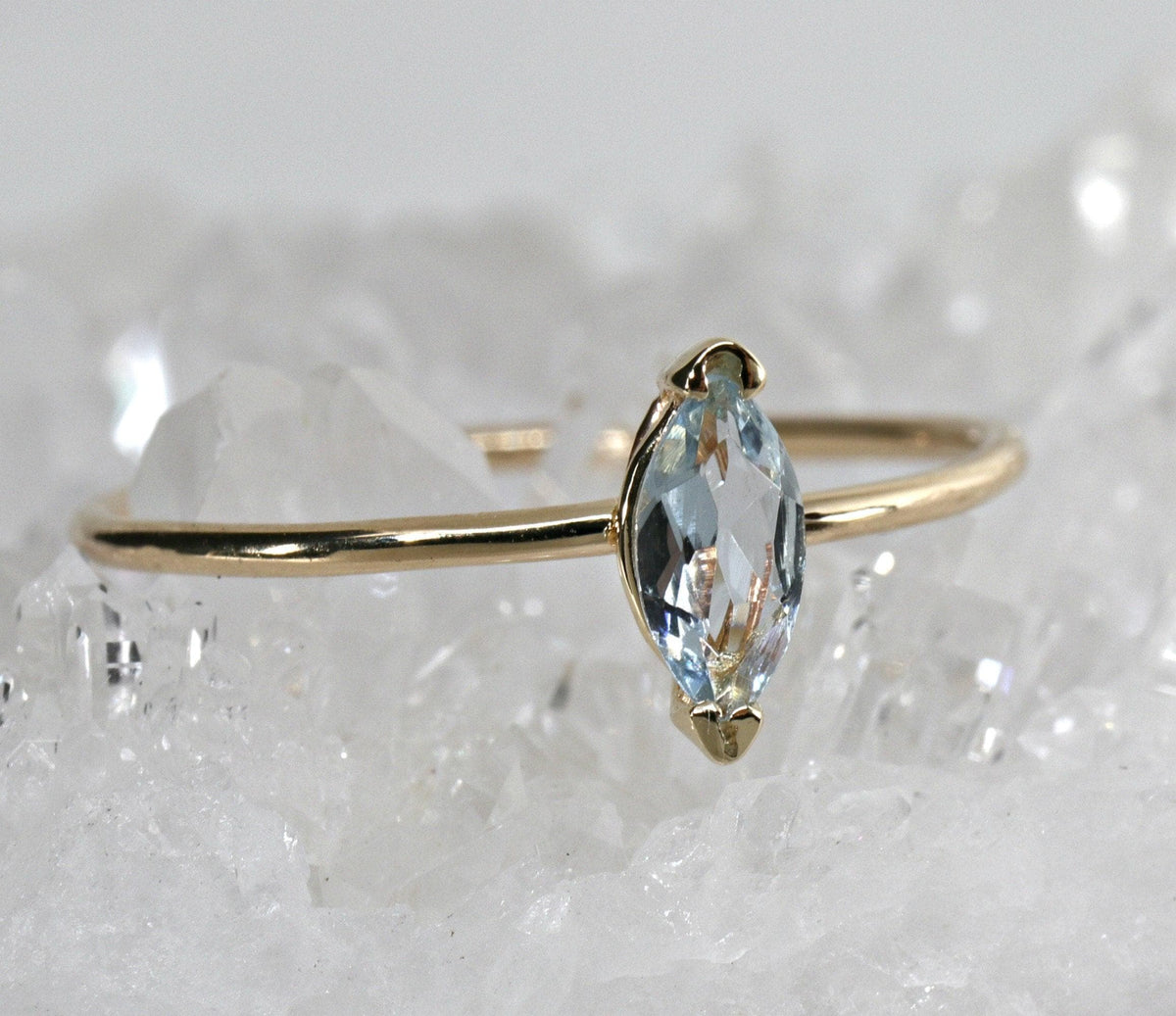 Marquise Cut Aquamarine Engagement Ring, 14k Gold March Birthstone Ring - Melt'm Jewelry