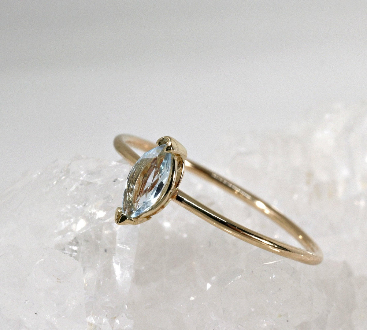 Marquise Cut Aquamarine Engagement Ring, 14k Gold March Birthstone Ring - Melt'm Jewelry