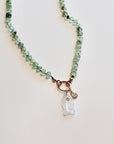 Green Prehnite Faceted Rondelle Necklace, 7mm Silk Hand Knotted 20" Strand with Gold Filled Figure Eight Charm Holder Clasp - Melt'm Jewelry