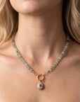 Green Prehnite Faceted Rondelle Necklace, 7mm Silk Hand Knotted 20" Strand with Gold Filled Figure Eight Charm Holder Clasp - Melt'm Jewelry