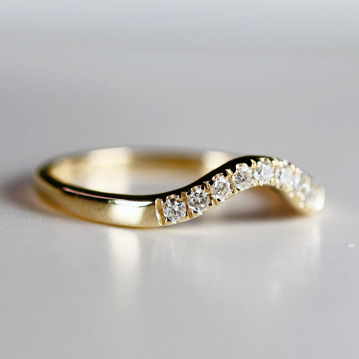 Curved Diamond Wedding Band, Matching Ring Gold Band - Melt'm Jewelry