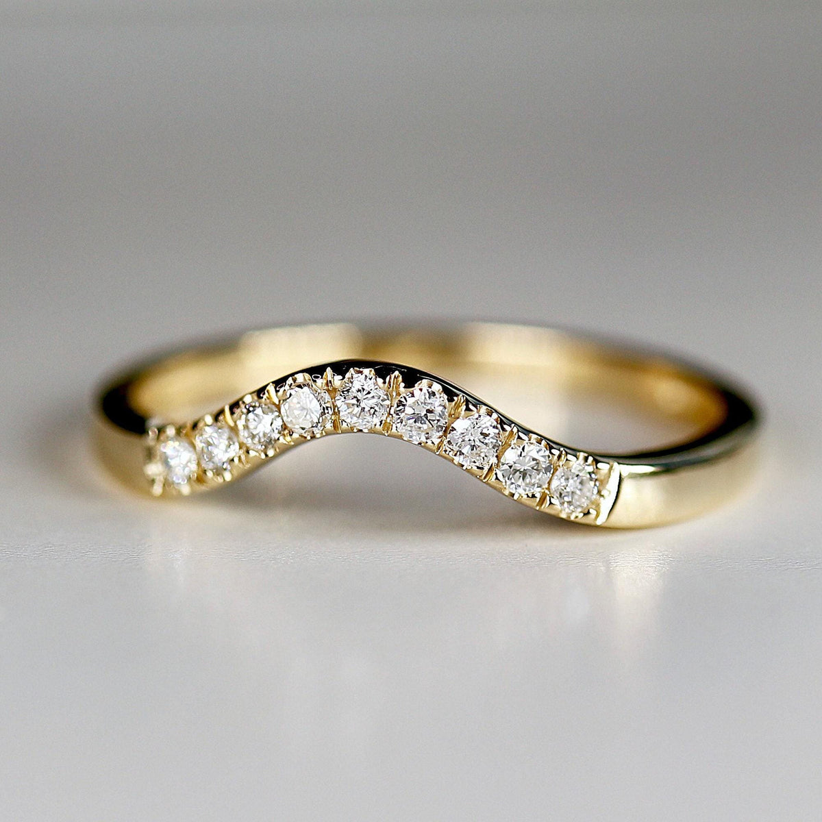 Curved Diamond Wedding Band, Matching Ring Gold Band - Melt'm Jewelry