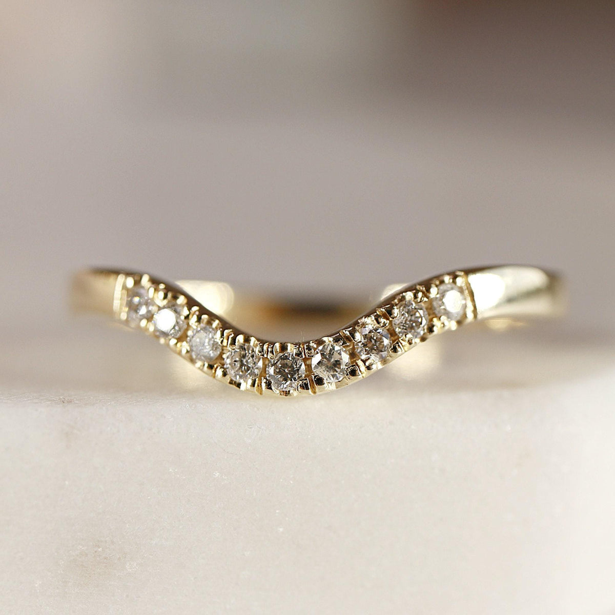 Curved Diamond Wedding Band, Matching Ring Gold Band - Melt'm Jewelry