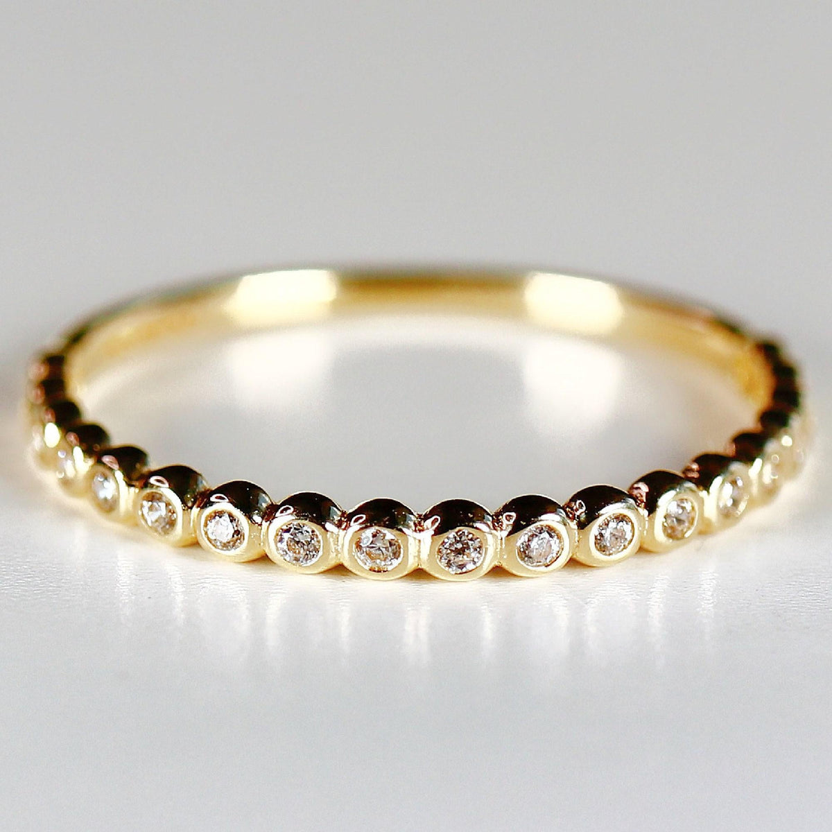 Bezel Half Eternity Stacking Ring 14k Solid Gold, Eternity Wedding Band - Melt'm Jewelry