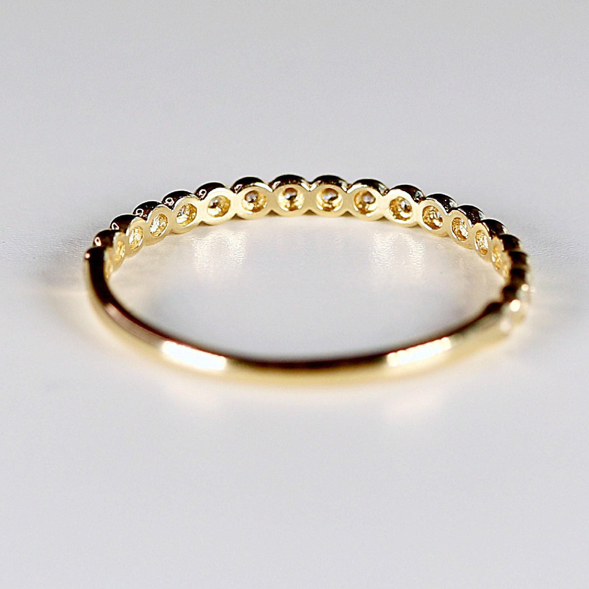 Bezel Half Eternity Stacking Ring 14k Solid Gold, Eternity Wedding Band - Melt'm Jewelry