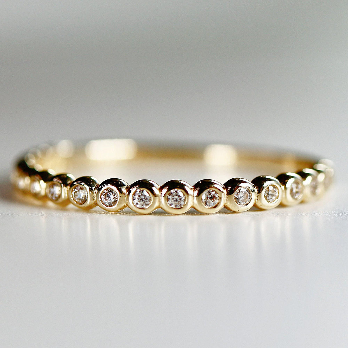 Bezel Half Eternity Stacking Ring 14k Solid Gold, Eternity Wedding Band - Melt'm Jewelry
