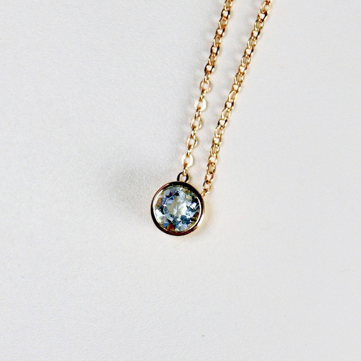 Bezel Set Swiss Blue Topaz Necklace 14k Solid Gold - Melt'm Jewelry
