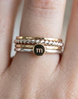 Solid 14k Gold Rustic Pebble Ring, Silver Band Gold Initial Ring - Melt'm Jewelry