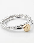 Solid 14k Gold Rustic Pebble Ring, Silver Band Gold Initial Ring - Melt'm Jewelry