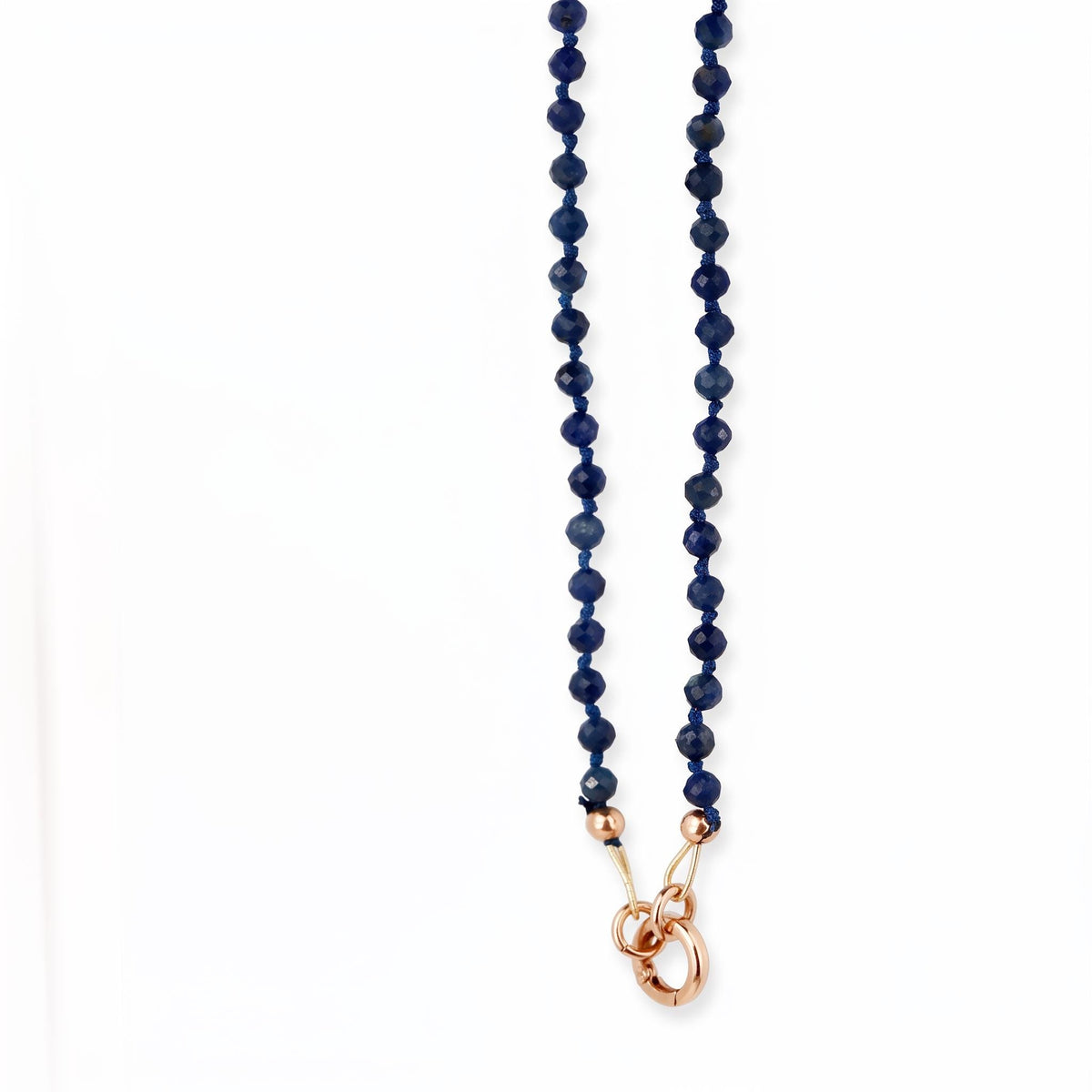 Natural Sapphire Necklace, Hand Knotted Gemstone Necklace, 4mm Blue Sapphire Beaded Necklace, Gold Filled Charm Holder, September Birthstone - Melt'm Jewelry