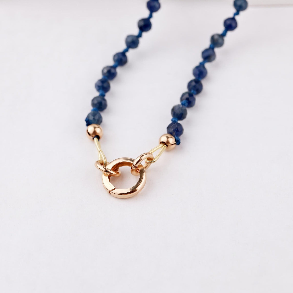 Natural Sapphire Necklace, Hand Knotted Gemstone Necklace, 4mm Blue Sapphire Beaded Necklace, Gold Filled Charm Holder, September Birthstone - Melt'm Jewelry