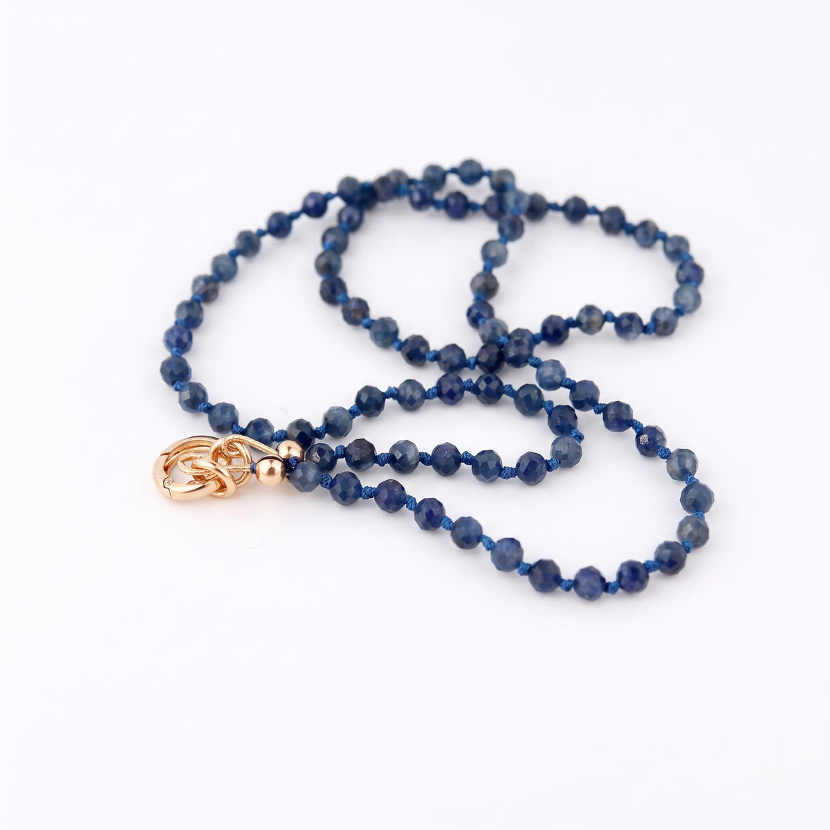 Natural Sapphire Necklace, Hand Knotted Gemstone Necklace, 4mm Blue Sapphire Beaded Necklace, Gold Filled Charm Holder, September Birthstone - Melt'm Jewelry