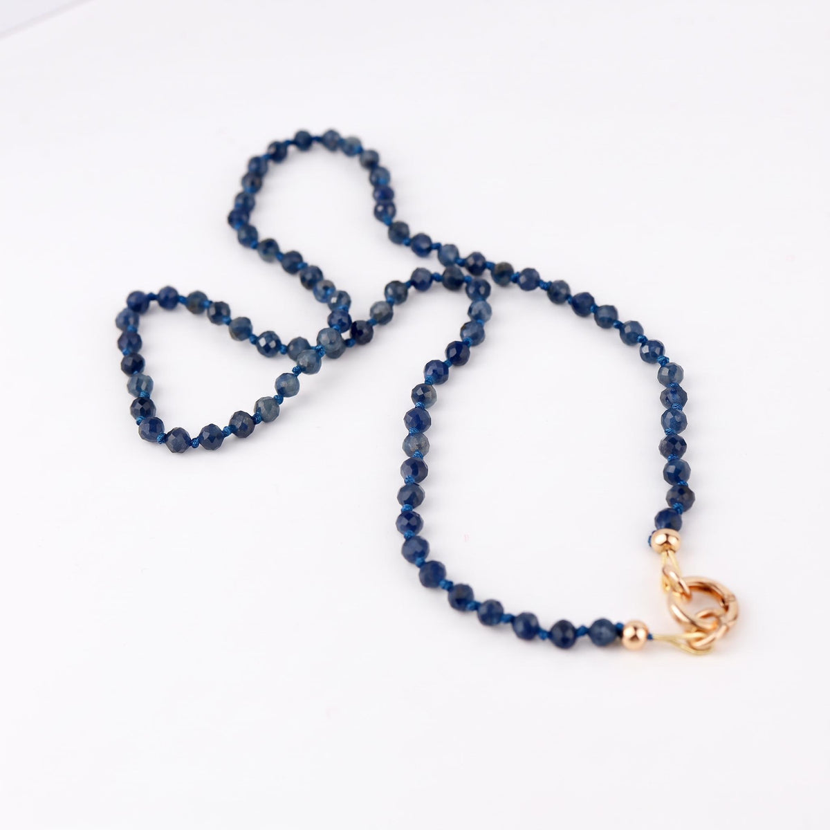 Natural Sapphire Necklace, Hand Knotted Gemstone Necklace, 4mm Blue Sapphire Beaded Necklace, Gold Filled Charm Holder, September Birthstone - Melt'm Jewelry